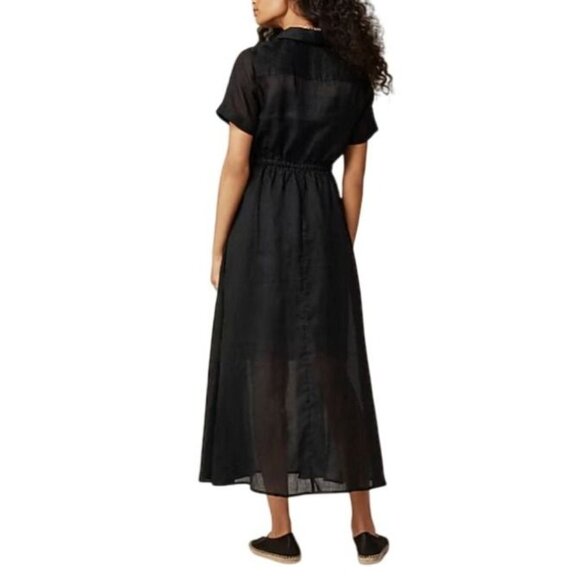 NWT J.Crew Women's Sz 6 Black Cerise Shirt-Dress Ramie A-Line Midi Lined CK661 - Picture 3 of 11